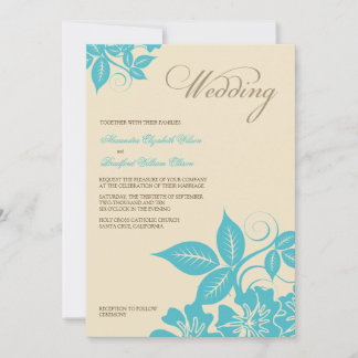 Faire-part de mariage floral moderne Aqua/Cram