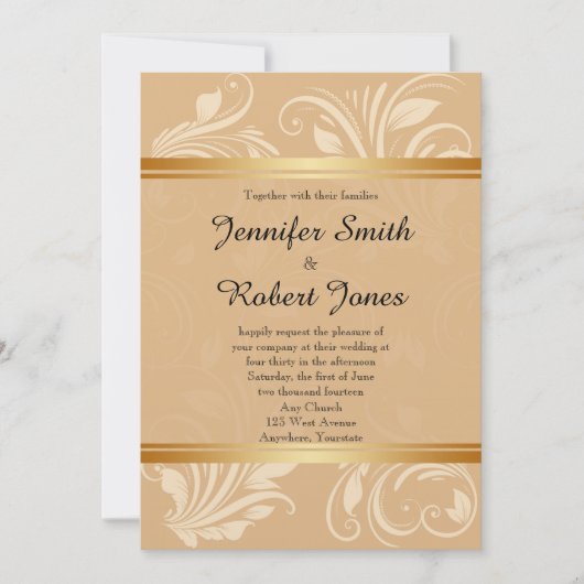 Faire-part de mariage floral moderne de bronze (Devant)
