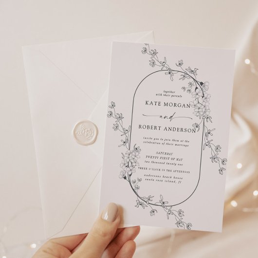 Faire-part de mariage floral moderne esquissé