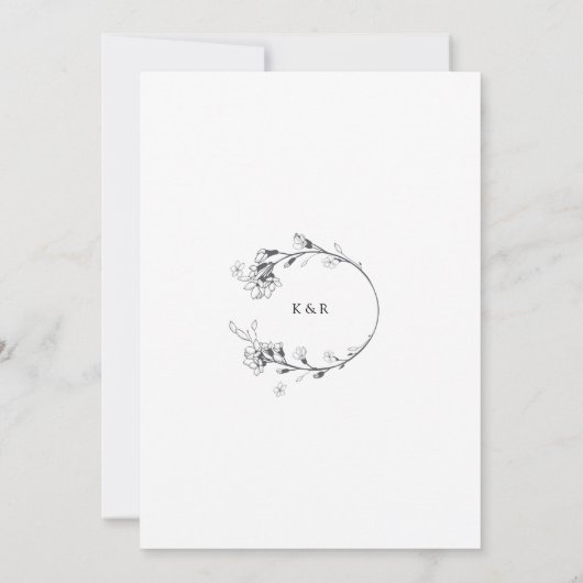 Faire-part de mariage floral moderne esquissé (Dos)