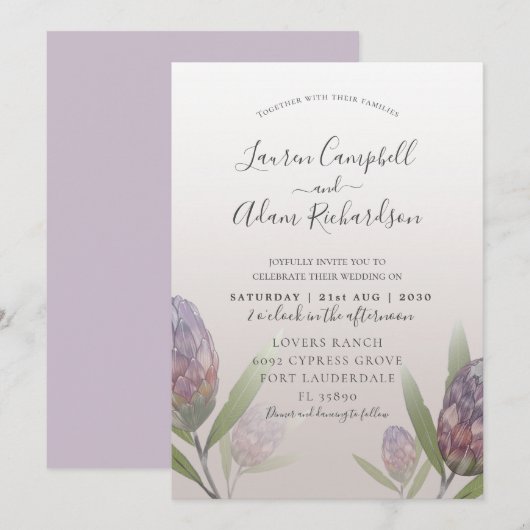 Faire-part de mariage floral moderne Fleur violett (Devant / Derrière)