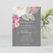 Faire-part de mariage floral moderne gris argenté (Debout devant)