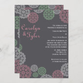 Faire-part de mariage floral moderne rose et vert (Devant / Derrière)