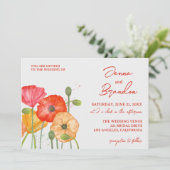 Faire-part de mariage floral moderne rouge vif (Debout devant)