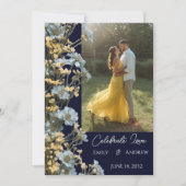 Faire-part de mariage floral moderne simple Navy (Devant)