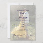 Faire-part de mariage floral moderne simple Navy (Dos)