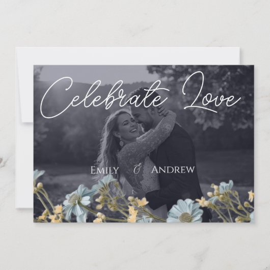 Faire-part de mariage floral moderne simple Navy (Devant)