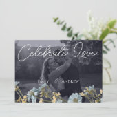 Faire-part de mariage floral moderne simple Navy (Debout devant)