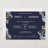 Faire-part de mariage floral moderne simple Navy (Dos)