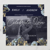 Faire-part de mariage floral moderne simple Navy (Devant / Derrière)