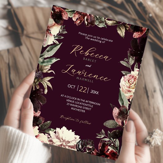 Faire-part de mariage floral moisi foncé