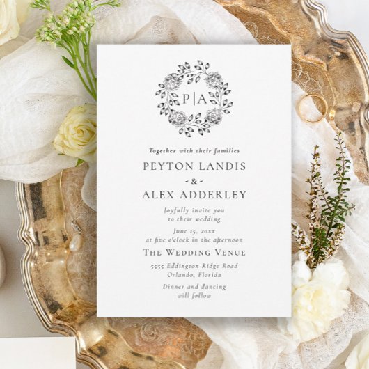 Faire-part de mariage Floral Monogramme Classique