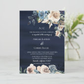 Faire-part de mariage floral Moody Blue Champagne (Debout devant)