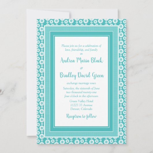 Faire-part de mariage Floral Motif bleu Aqua (Devant)