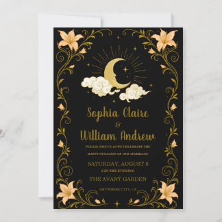 Faire-part de mariage floral mystique vintage or