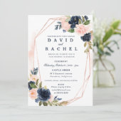 Faire-part de mariage floral Navy Blush (Debout devant)