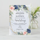 Faire-part de mariage floral Navy et Blush (Debout devant)