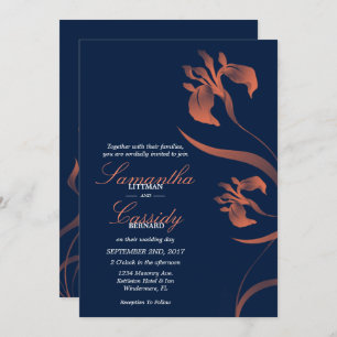 Faire-part de mariage floral Navy et Coral Iris