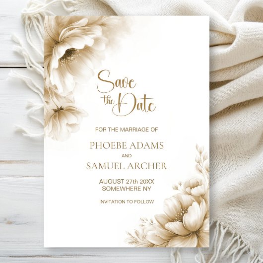 Faire-part de mariage floral neutre rustique