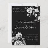 Faire-part de mariage Floral noir & blanc intempor (Devant)
