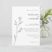 Faire-part de mariage floral noir blanc simple (Debout devant)