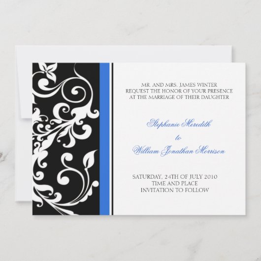 Faire-part de mariage - Floral - Noir/Bleu (Devant)