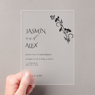 Faire-part de mariage floral noir chic