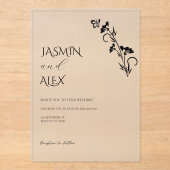 Faire-part de mariage floral noir chic (Recto)