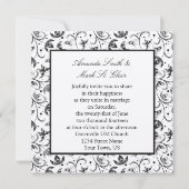 Faire-part de mariage floral noir et argent (Devant)