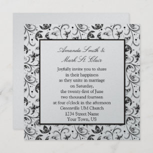 Faire-part de mariage floral noir et argent