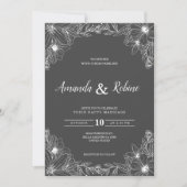 Faire-part de mariage floral noir et blanc minimal (Devant)