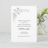 Faire-part de mariage floral noir et blanc simplis (Debout devant)