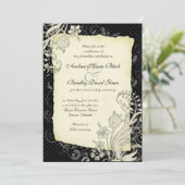 Faire-part de mariage floral noir et ivoire (Debout devant)