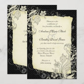 Faire-part de mariage floral noir et ivoire (Devant / Derrière)