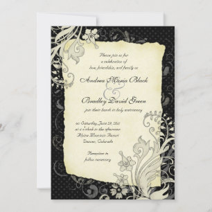 Faire-part de mariage floral noir et ivoire