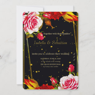 Faire-part de mariage floral noir et or humeur