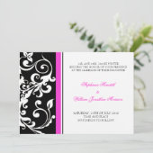 Faire-part de mariage - Floral - Noir/Rose (Debout devant)