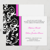 Faire-part de mariage - Floral - Noir/Rose (Devant / Derrière)