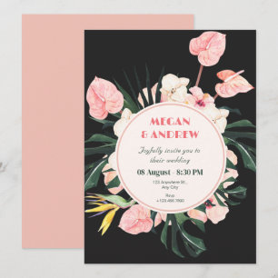 Faire-part de mariage floral noir rose