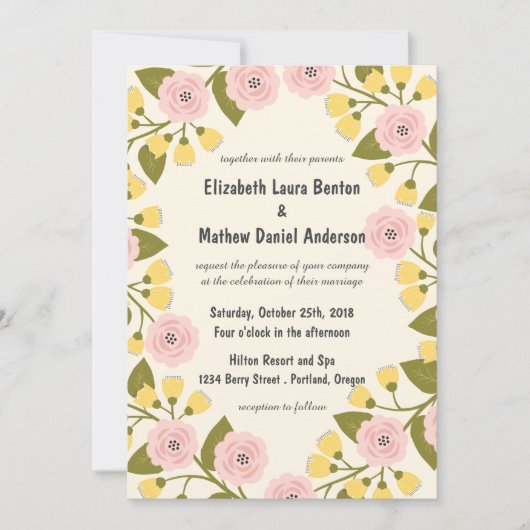 Faire-part de mariage floral ombre et jaune (Devant)