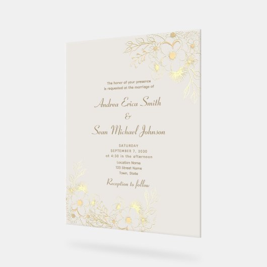 Faire-part de mariage Floral Or (Angle)