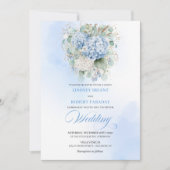 Faire-part de mariage floral or hydrangea bleu rêv (Devant)