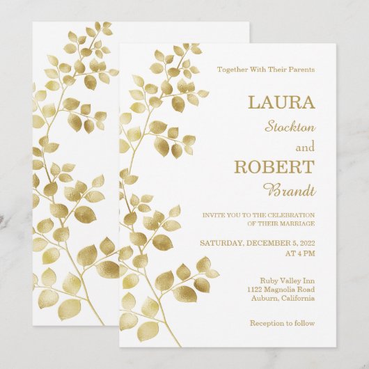 Faire-part de mariage Floral Or Moderne (Devant / Derrière)