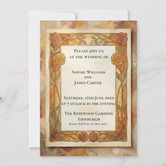 Faire-part de mariage floral or rustique (Devant)