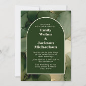 Faire-part de mariage floral or vert olive émeraud (Devant)