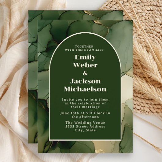 Faire-part de mariage floral or vert olive émeraud