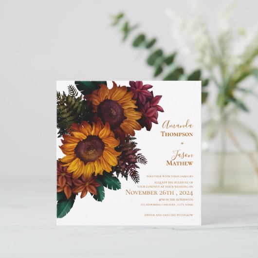 Faire-part de mariage Floral Orange Brûlé Rustique (Debout devant)