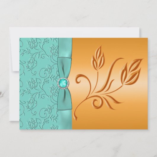 Faire-part de mariage floral Orange et Aqua (Devant)