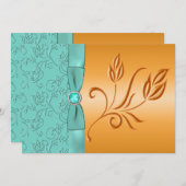 Faire-part de mariage floral Orange et Aqua (Devant / Derrière)