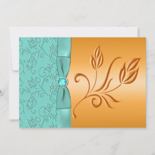 Faire-part de mariage floral Orange et Aqua